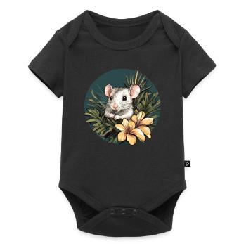 Souris de la jungle avec fleur - Body à manches courtes Premium Bébé - noir - Devant