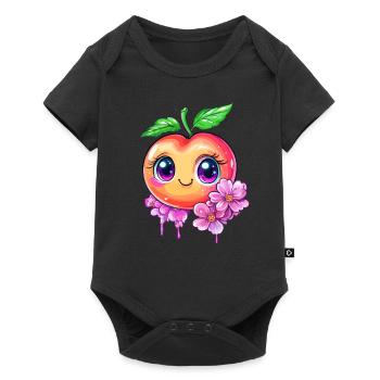 Cute peach with cherry blossoms - Baby Premium short-sleeve bodysuit - black - Front