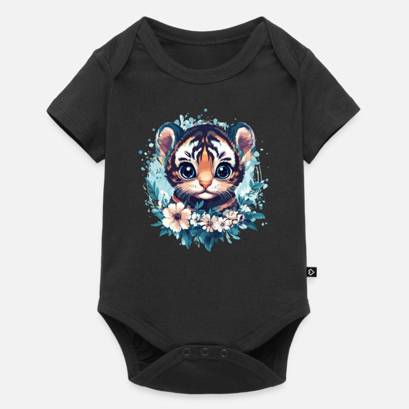 Mignon bébé tigre avec couronne de fleurs - Body à manches courtes Premium Bébé - noir