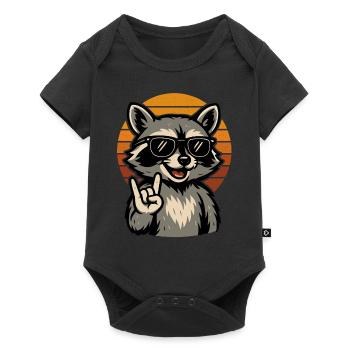 Lustiges Waschbär Rock Retro Musik Motiv - Baby Premium Kurzarmbody - Schwarz - Vorne