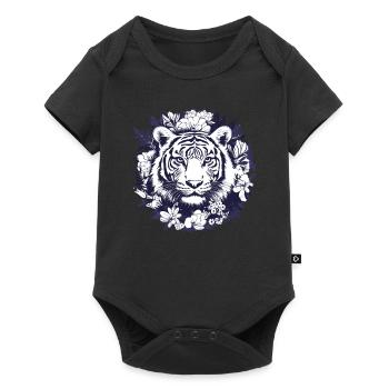 Tigre dans une couronne de fleurs - Body à manches courtes Premium Bébé - noir - Devant