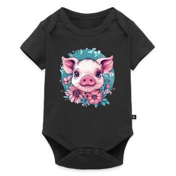 Cochon rose avec des fleurs - Body à manches courtes Premium Bébé - noir - Devant
