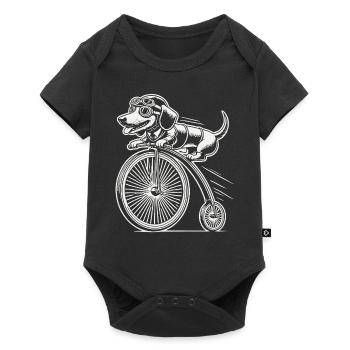 Teckel à vélo dans un style rétro avec humour - Body à manches courtes Premium Bébé - noir - Devant