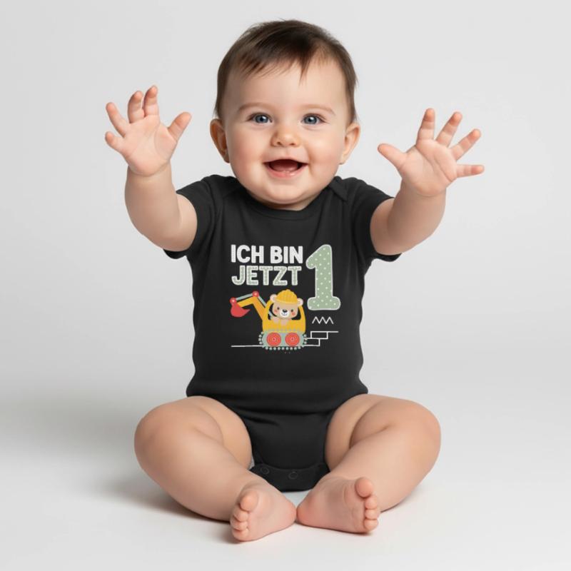 Ich bin jetzt 1 Bagger Bär 1. Geburtstag Baby Premium Kurzarmbody