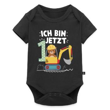 Ich bin jetzt 1 Bagger Bär 1. Geburtstag - Baby Premium Kurzarmbody - Schwarz - Vorne