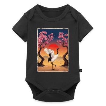 Japanese Crane Cherry Blossom - Baby Premium short-sleeve bodysuit - black - Front