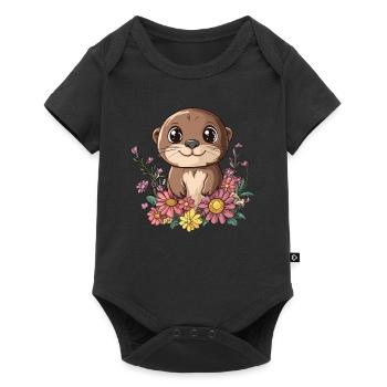 Otter with flower meadow - Baby Premium short-sleeve bodysuit - black - Front