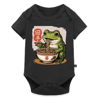 grenouille de dessin animé mangeant un bol de ramen de la nourriture asiatique - Body à manches courtes Premium Bébé - noir - Devant