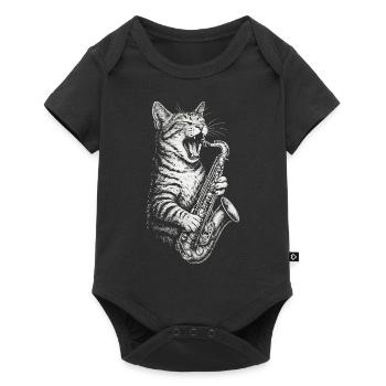 Cool Cat Playing Saxophone Jazz Music - Baby Premium short-sleeve bodysuit - black - Front