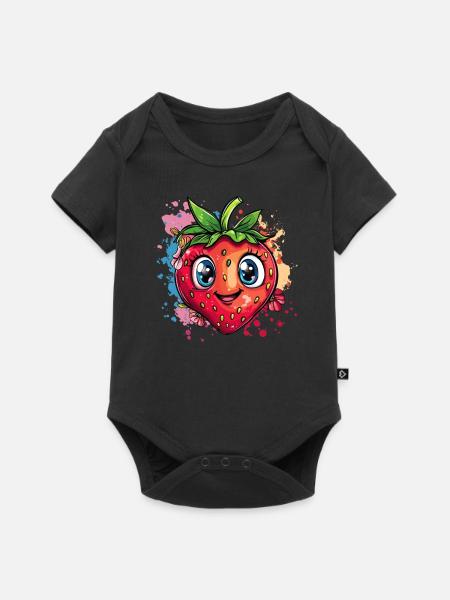 Fröhliche Erdbeere bunt - Baby Premium Kurzarmbody - Schwarz