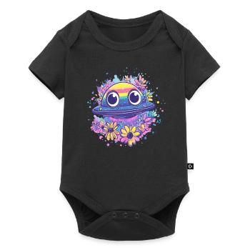 UFO with flower wreath - Baby Premium short-sleeve bodysuit - black - Front