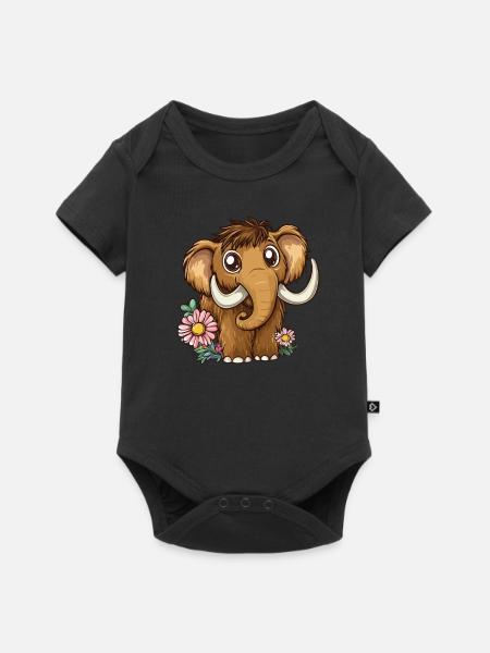 Blumen Mammut mit Knopfaugen - Baby Premium Kurzarmbody - Schwarz