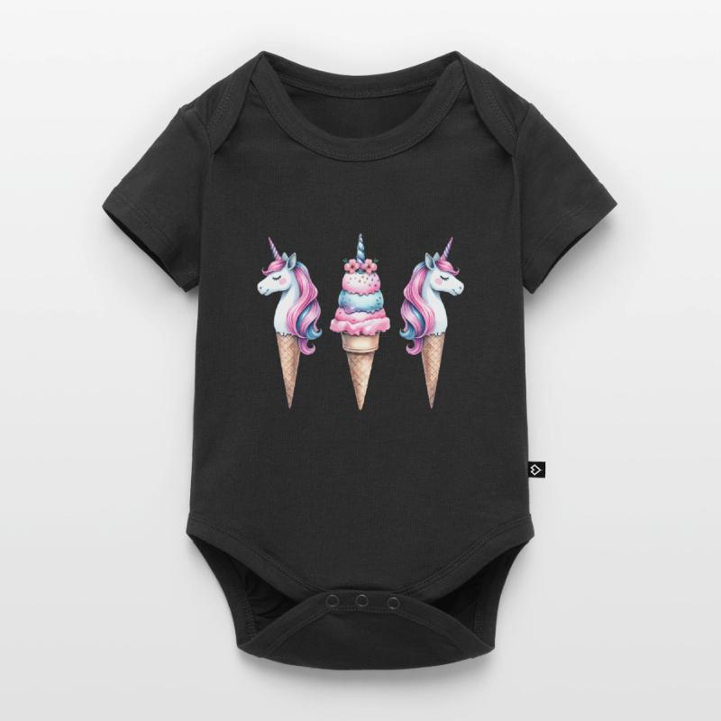 Retro Einhörner Eis Eiskreme Eiscrem Kinder Kind Baby Premium Kurzarmbody
