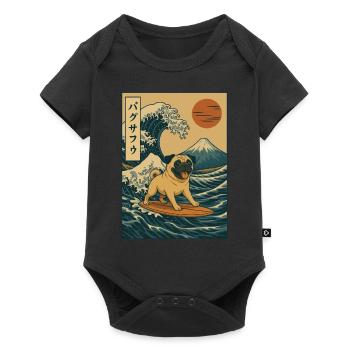 Carlin Chien Amoureux Surf Japonais Vague Mont Fuji Art - Body à manches courtes Premium Bébé - noir - Devant
