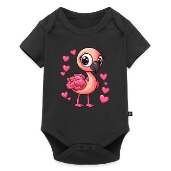 Flamingo with Hearts - Baby Premium short-sleeve bodysuit - black - Front