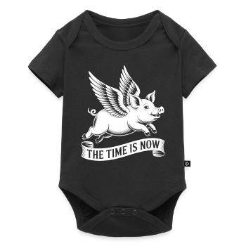 Die Zeit ist jetzt – Flieg, Schwein, flieg - Baby Premium Kurzarmbody - Schwarz - Vorne