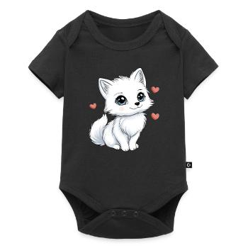 Weißer Fuchs mit Herzen - Baby Premium Kurzarmbody - Schwarz - Vorne