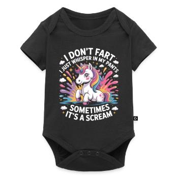Lustiges Einhorn Furz Shirt - Einhorn mit Spruch - Baby Premium Kurzarmbody - Schwarz - Vorne
