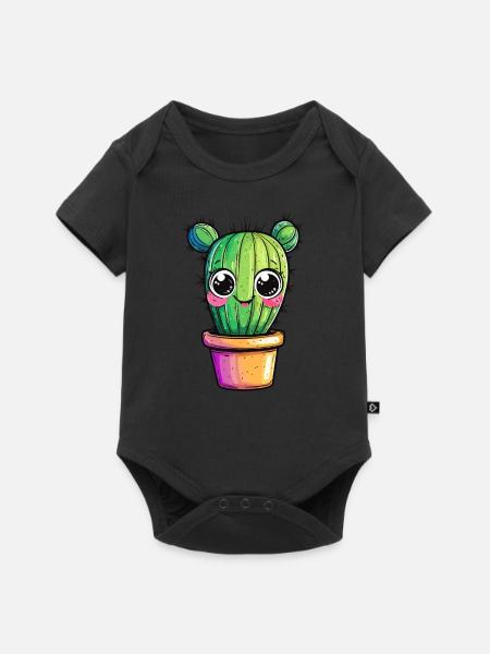 Kaktus mit buntem Topf - Baby Premium Kurzarmbody - Schwarz