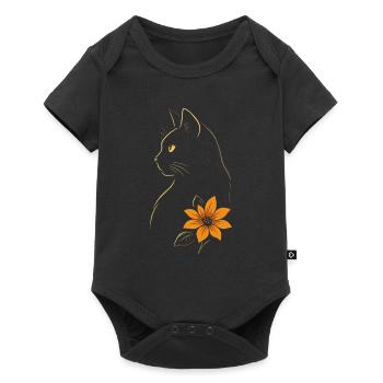 Chat Dessiné Fleur - Body à manches courtes Premium Bébé - noir - Devant