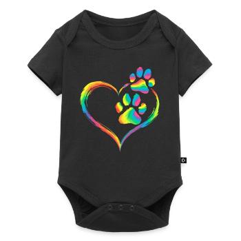 Rainbow Heart Paw Print Animal Love - Baby Premium short-sleeve bodysuit - black - Front