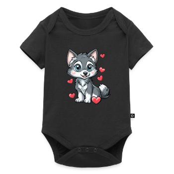 Cute husky with hearts - Baby Premium short-sleeve bodysuit - black - Front