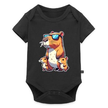 Capybara Papa Kinder Sohn Tochter - Baby Premium Kurzarmbody - Schwarz - Vorne
