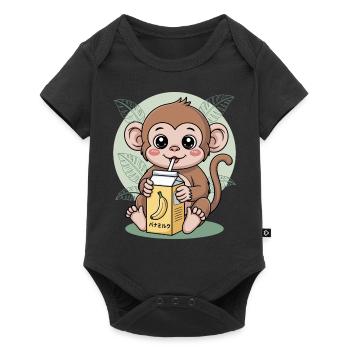Cartoon Monkey Drinking Banana Milk Cute Animal - Baby Premium short-sleeve bodysuit - black - Front