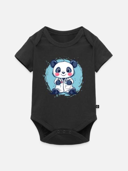 Panda in Doktorrobe - Baby Premium Kurzarmbody - Schwarz