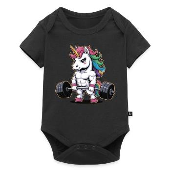 Muskulöses Einhorn Gewichtheben Fitnessstudio Fitness Workout - Baby Premium Kurzarmbody - Schwarz - Vorne