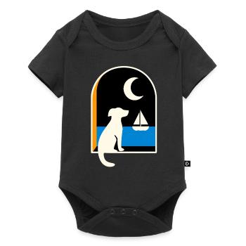 Dog gazing sailboat under the moon - Baby Premium short-sleeve bodysuit - black - Front
