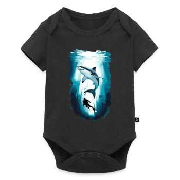 Underwater adventure with shark and diver - Baby Premium short-sleeve bodysuit - black - Front
