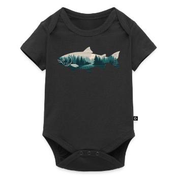 Salmon Fish Forest Nature Fishing Trees Mountain - Baby Premium short-sleeve bodysuit - black - Front