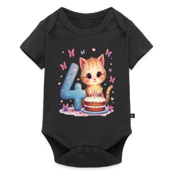 chaton mignon fille d’anniversaire 4e anniversaire - Body à manches courtes Premium Bébé - noir - Devant