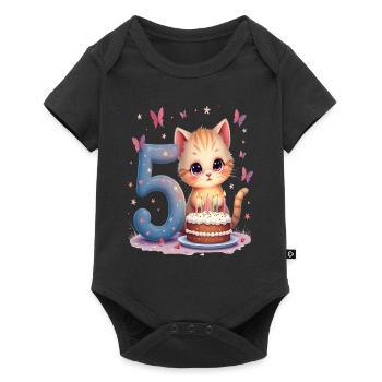 chaton mignon fille d’anniversaire 5 ans - Body à manches courtes Premium Bébé - noir - Devant