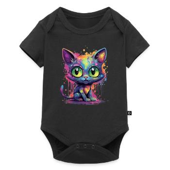 Colorful Neon Cat - Baby Premium short-sleeve bodysuit - black - Front