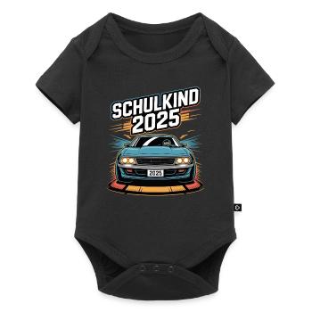 Einschulung Auto Schulkind 2025 Junge Rennauto - Baby Premium Kurzarmbody - Schwarz - Vorne