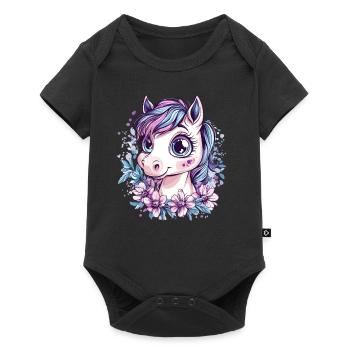 Frange avec des fleurs - Body à manches courtes Premium Bébé - noir - Devant