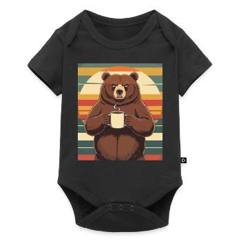 Grim Bear Tasse à café Ours Café Fatigué - Body à manches courtes Premium Bébé - noir - Devant