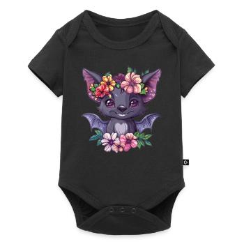 Flower Bat with Smile - Baby Premium short-sleeve bodysuit - black - Front