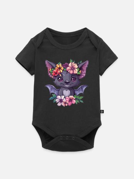 Blumenfledermaus mit Lächeln - Baby Premium Kurzarmbody - Schwarz