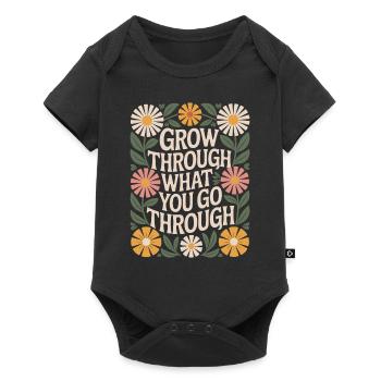 Citation sur les fleurs bohèmes : Grandissez à travers ce que vous vivez - Body à manches courtes Premium Bébé - noir - Devant
