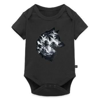 Wolf silhouette with palm trees and sunlight - Baby Premium short-sleeve bodysuit - black - Front