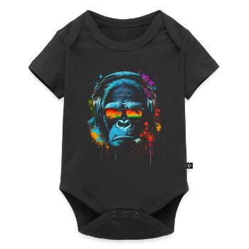 Monkey DJ Écouteurs Lunettes Soleil - Body à manches courtes Premium Bébé - noir - Devant