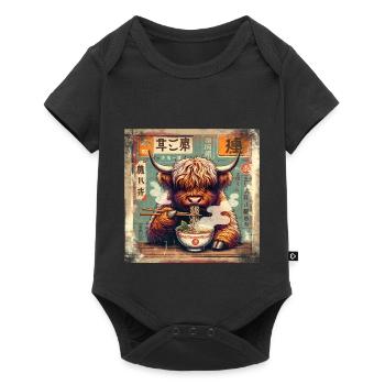 Ramen Highland Cow Grunge Poster Style - Baby Premium short-sleeve bodysuit - black - Front