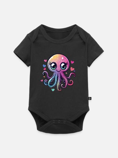 Glitzerkrake mit Herzchen - Baby Premium Kurzarmbody - Schwarz