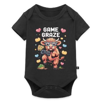 Gamer cow in pixel fever - Baby Premium short-sleeve bodysuit - black - Front
