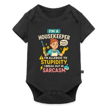 Ich bin eine Haushälterin Ich bin allergisch gegen - Baby Premium Kurzarmbody - Schwarz - Vorne