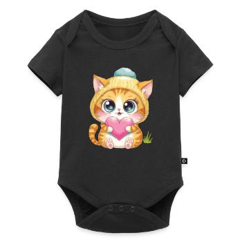 Chaton mignon avec cœur et chapeau - Body à manches courtes Premium Bébé - noir - Devant