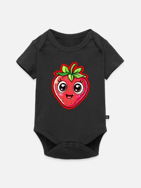 Fröhliche Erdbeere Gesicht - Baby Premium Kurzarmbody - Schwarz
